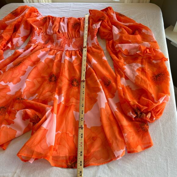 NEW Hutch Flounce Romper Floral Orange Long Sleeve Flowy Beach Resort Small - Picture 11 of 14